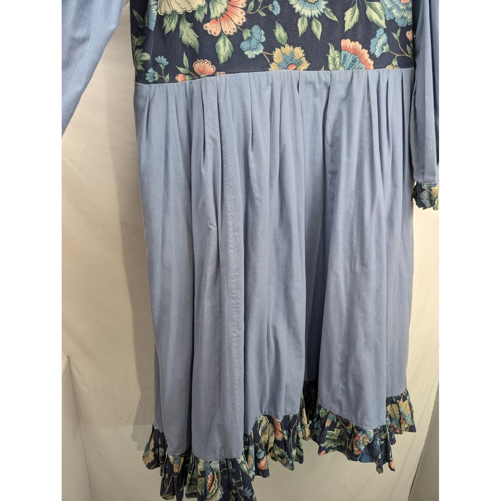 Vintage Handmade Floral Prairie Maxi Dress Size XL Pearl Snap Western Chambray - Picture 10 of 12